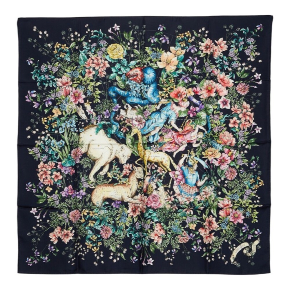 Christian Dior Dior D-Constellation Scarf Muffler Black Multicolor Silk Women's
